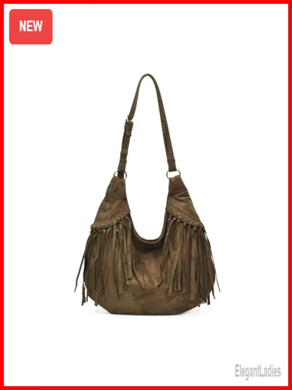 Vintage Y2K Faux Suede Hobo Crescent Fringe Tote Crossbody Shoulder Bag
